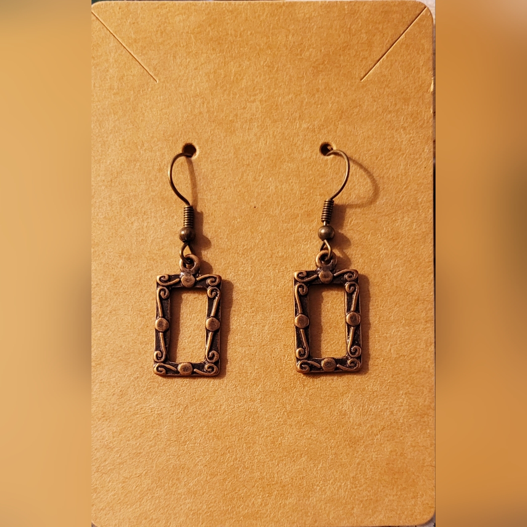 Decorative Rectangle Bronze Drop Earrings